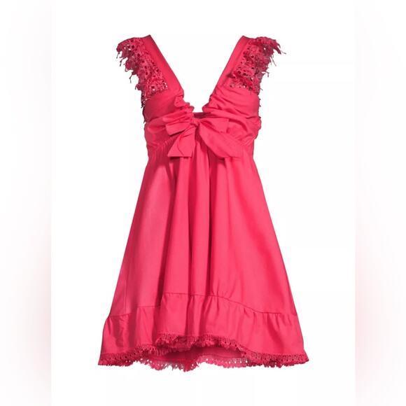 Peixoto Farrah Lace Trim Mini Dress Hot Pink Revolve 100% Cotton Size L - Picture 8 of 8